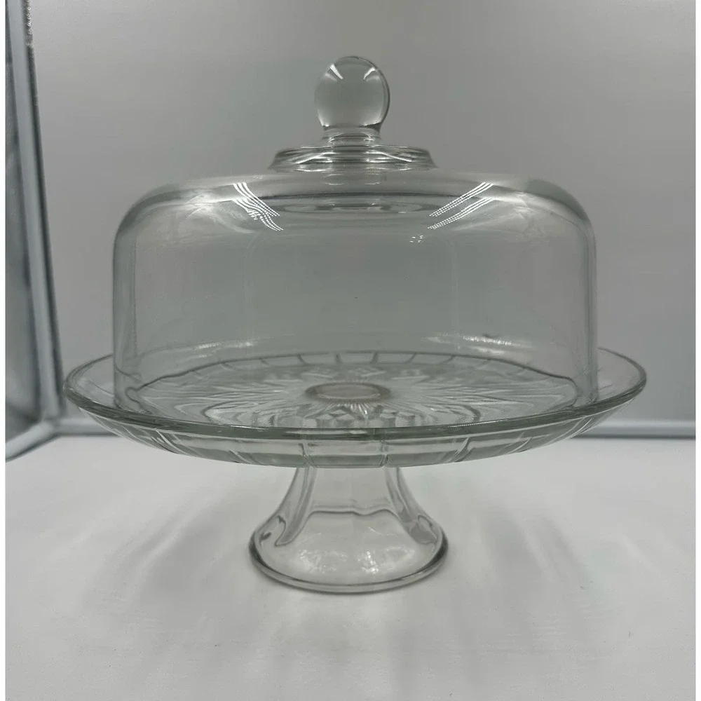 Vintage Pedestal Glass Cake Stand with Glass Dome